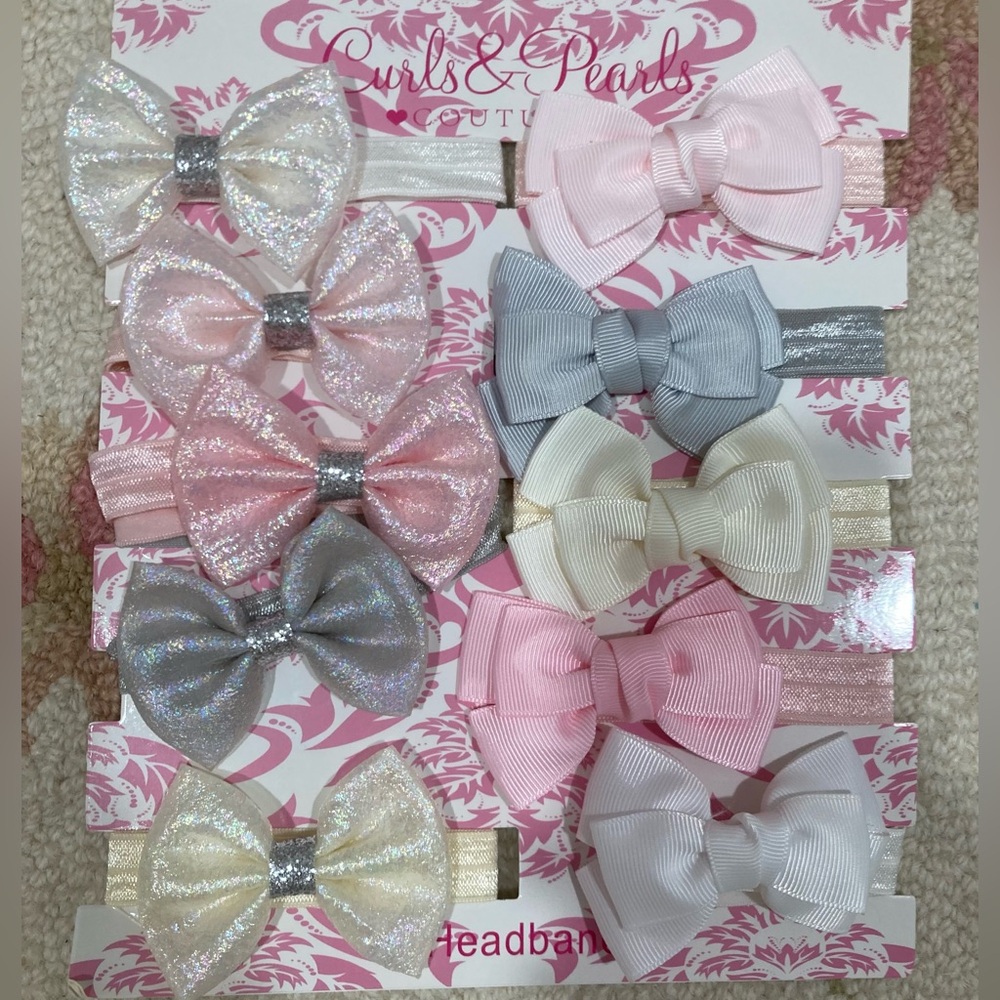 Curls and Pearls Couture infant / young toddler bow headband set